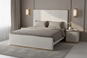LivinHill Noční stolek Stilig ST891 55 cm ekokůže béžovošedý/zlatý