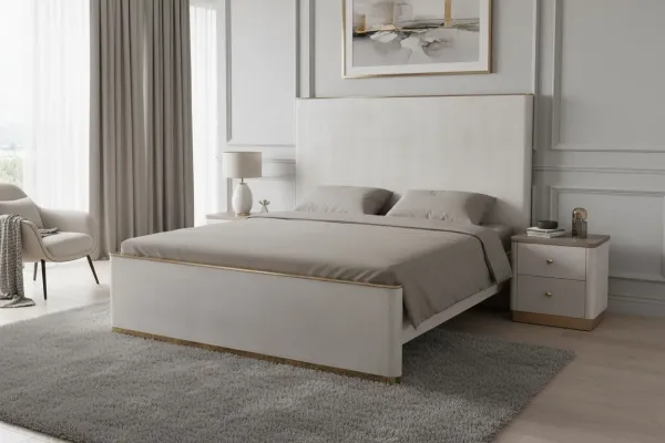 LivinHill Noční stolek Stilig ST891 55 cm ekokůže béžovošedý/zlatý