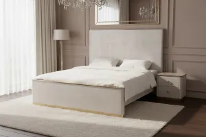 LivinHill Noční stolek Stilig ST891 55 cm ekokůže béžovošedý/zlatý