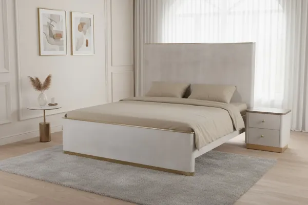 LivinHill Noční stolek Stilig ST891 55 cm ekokůže béžovošedý/zlatý