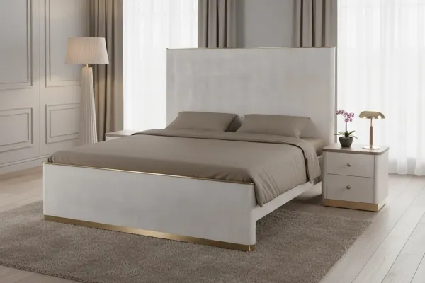 LivinHill Noční stolek Stilig ST891 55 cm ekokůže béžovošedý/zlatý