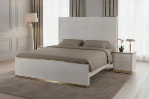 LivinHill Noční stolek Stilig ST891 55 cm ekokůže béžovošedý/zlatý