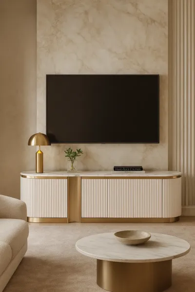 LivinHill TV stolek Stilig ST916 200 cm mramor/ecru/zlatý