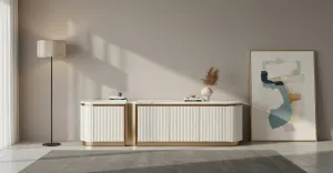 LivinHill TV stolek Stilig ST916 200 cm mramor/ecru/zlatý