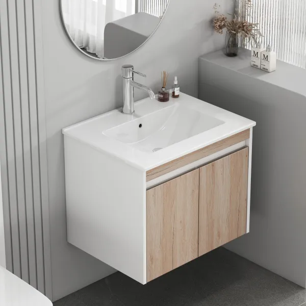 Závesná skrinka pod umývadlo Houseland Morvia 60 cm dub/biela