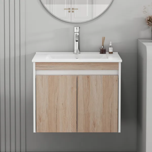 Závesná skrinka pod umývadlo Houseland Morvia 60 cm dub/biela