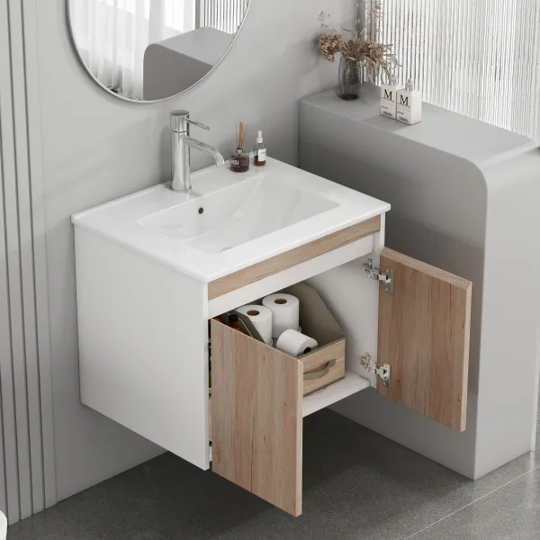 Závesná skrinka pod umývadlo Houseland Morvia 60 cm dub/biela