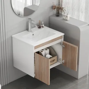 Závesná skrinka pod umývadlo Houseland Morvia 60 cm dub/biela