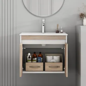 Závesná skrinka pod umývadlo Houseland Morvia 60 cm dub/biela