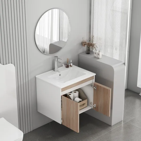 Závesná skrinka pod umývadlo Houseland Morvia 60 cm dub/biela