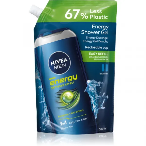 NIVEA MEN Energy sprchový gél pre mužov náhradná náplň 500 ml