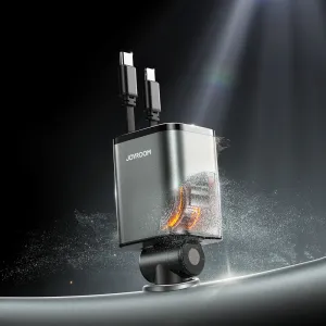 JOYROOM JR-CCL05 30W 4in1 Nabíjačka do auta so zabudovanými káblami USB-C / Lightning tmavošedá