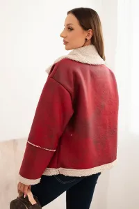 Legínovo Dámska bunda Plus Size zateplená s barančekom a gombíkmi krátky strih v kámeľovej farbe Farba: Bordová, Veľkosť: UNI
