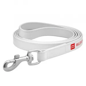 Ploché kožené vodítko s nápisom I LOVE MY DOG dog biele 122cm, šírka: 25 mm