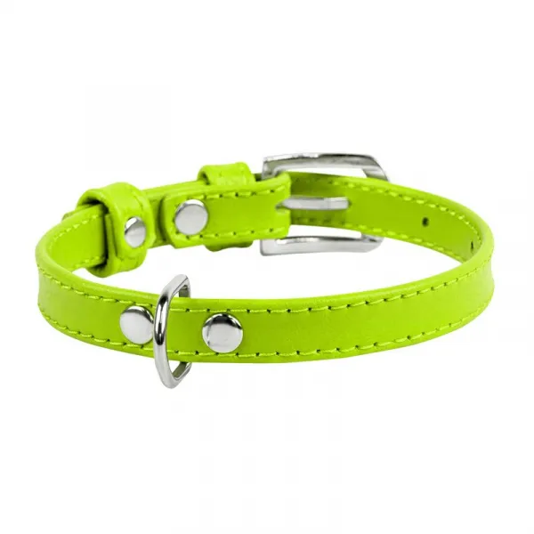 Plochý kožený obojok zelenej farby, Obvod krku: 21-29 cm, širka: 12 mm