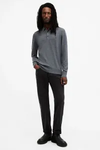 Vlnený sveter AllSaints MODE MERINO pánsky, tmavomodrá farba, tenký, M085KB