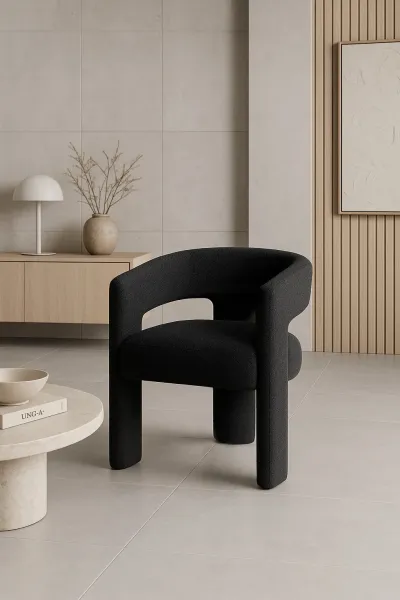 LivinHill Designové čalouněné jídelní křeslo Leith bouclé černé