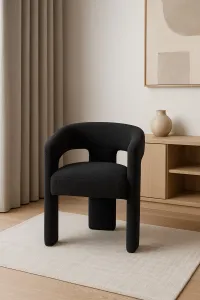 LivinHill Designové čalouněné jídelní křeslo Leith bouclé černé