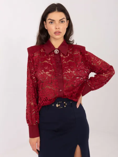 Čipkovaná blúzka v burgundy farbe