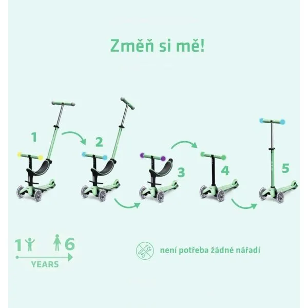 Micro MINI2 GROW DELUXE MAGIC LED Detská kolobežka, tyrkysová, veľkosť