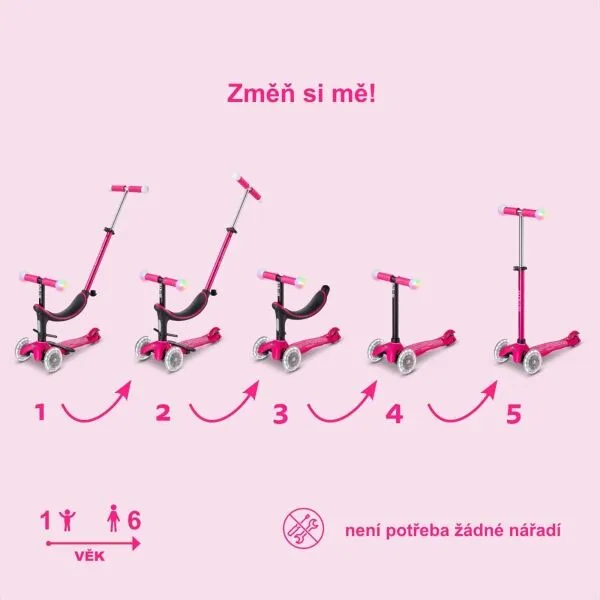 Micro MINI2 GROW DELUXE MAGIC LED Detská kolobežka, ružová, veľkosť