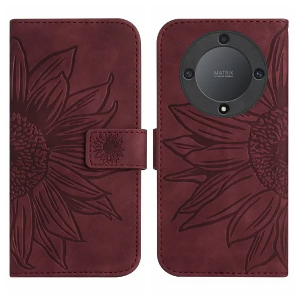 ART SUNFLOWER Peňaženkové puzdro s remienkom Honor Magic5 Lite bordové