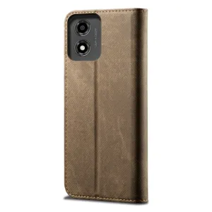 DENIM Peňaženkový kryt pre Motorola Moto E14 šedohnedý