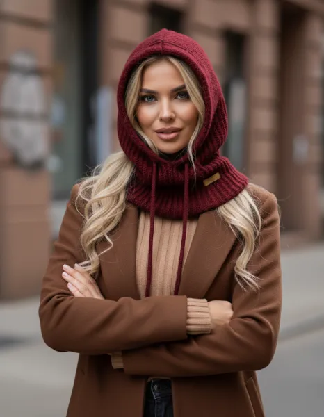 Lema Zimný dámsky kapucňový nákrčník 2v1 – módna balaclava (viac farieb) Farba: Ecru, Veľkosť: UNI