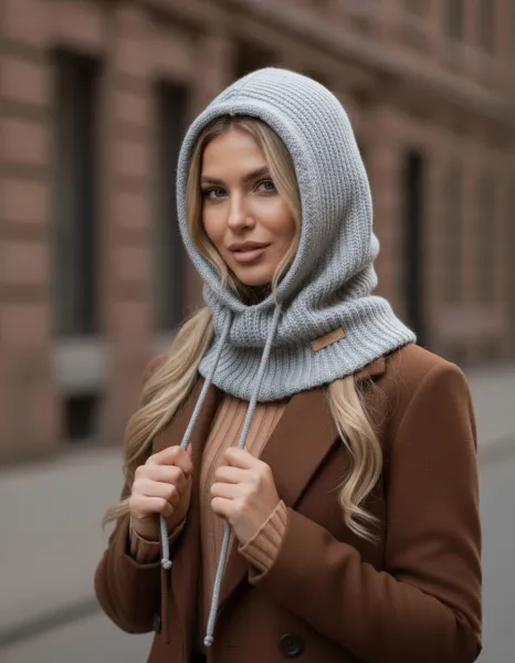 Lema Zimný dámsky kapucňový nákrčník 2v1 – módna balaclava (viac farieb) Farba: Ecru, Veľkosť: UNI