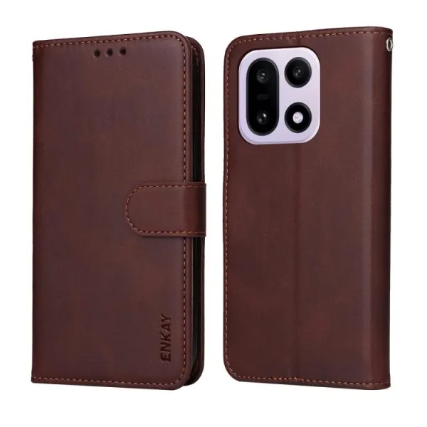 ENKAY PREMIUM SET Peňaženkové puzdro a ochranné sklo OnePlus 15 hnedé