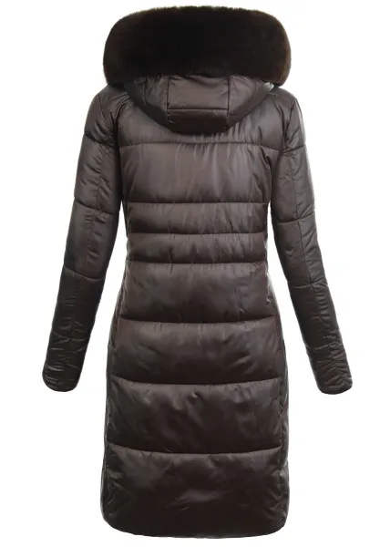 Factory Dámska zimná bunda hnedá s kožušinou – dlhá, elegantná a teplá – veľkosť 4XL Farba: Hnedá, Veľkosť: 4XL