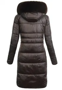 Factory Dámska zimná bunda hnedá s kožušinou – dlhá, elegantná a teplá – veľkosť 4XL Farba: Hnedá, Veľkosť: 4XL