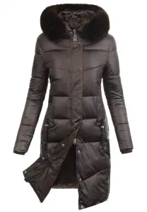 Factory Dámska zimná bunda hnedá s kožušinou – dlhá, elegantná a teplá – veľkosť 4XL Farba: Hnedá, Veľkosť: 4XL