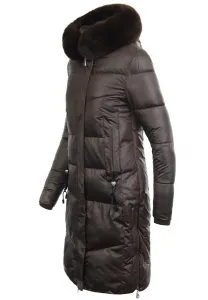 Factory Dámska zimná bunda hnedá s kožušinou – dlhá, elegantná a teplá – veľkosť 4XL Farba: Hnedá, Veľkosť: 4XL