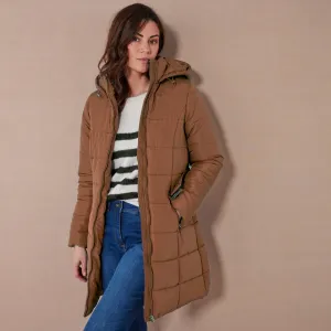 Dlhá nepremokavá prešívaná bunda s opaskom, na zips