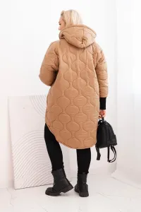 Legínovo Dámska zimná bunda Plus Size prešívaná s kapucňou ťavia Farba: Hnedá, Veľkosť: UNI
