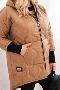 Legínovo Dámska zimná bunda Plus Size prešívaná s kapucňou ťavia Farba: Hnedá, Veľkosť: UNI
