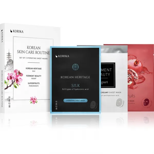 KORIKA KOREAN SKIN CARE ROUTINE SET OF 3 HYDRATING SHEET MASKS sada s hydratačným účinkom
