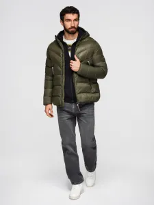 Ombre Men's quilted winter jacket with combined materials - dark olive green