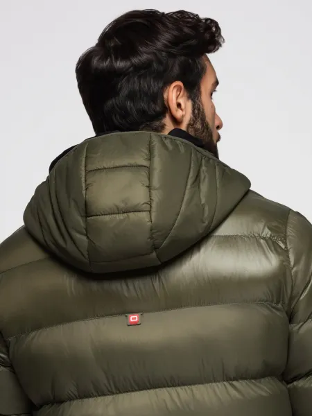 Ombre Men's quilted winter jacket with combined materials - dark olive green