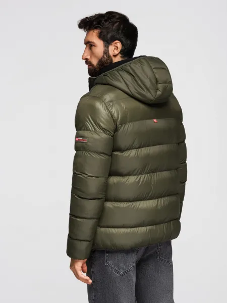 Ombre Men's quilted winter jacket with combined materials - dark olive green