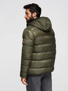 Ombre Men's quilted winter jacket with combined materials - dark olive green