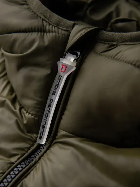 Ombre Men's quilted winter jacket with combined materials - dark olive green