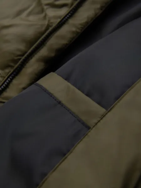 Ombre Men's quilted winter jacket with combined materials - dark olive green