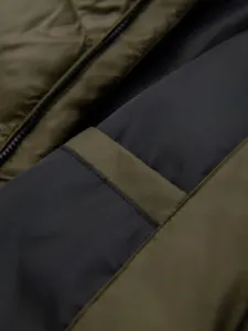 Ombre Men's quilted winter jacket with combined materials - dark olive green