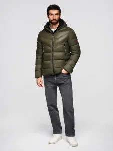 Ombre Men's quilted winter jacket with combined materials - dark olive green