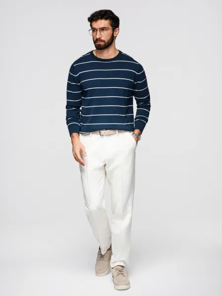 Ombre Casual men's sweater with horizontal stripes - navy blue