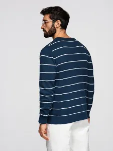 Ombre Casual men's sweater with horizontal stripes - navy blue