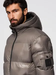 Ombre Warm men's puffer jacket with welts - dark beige