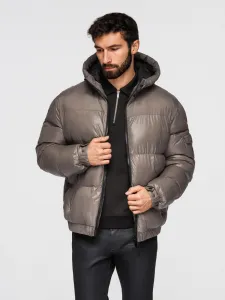 Ombre Warm men's puffer jacket with welts - dark beige